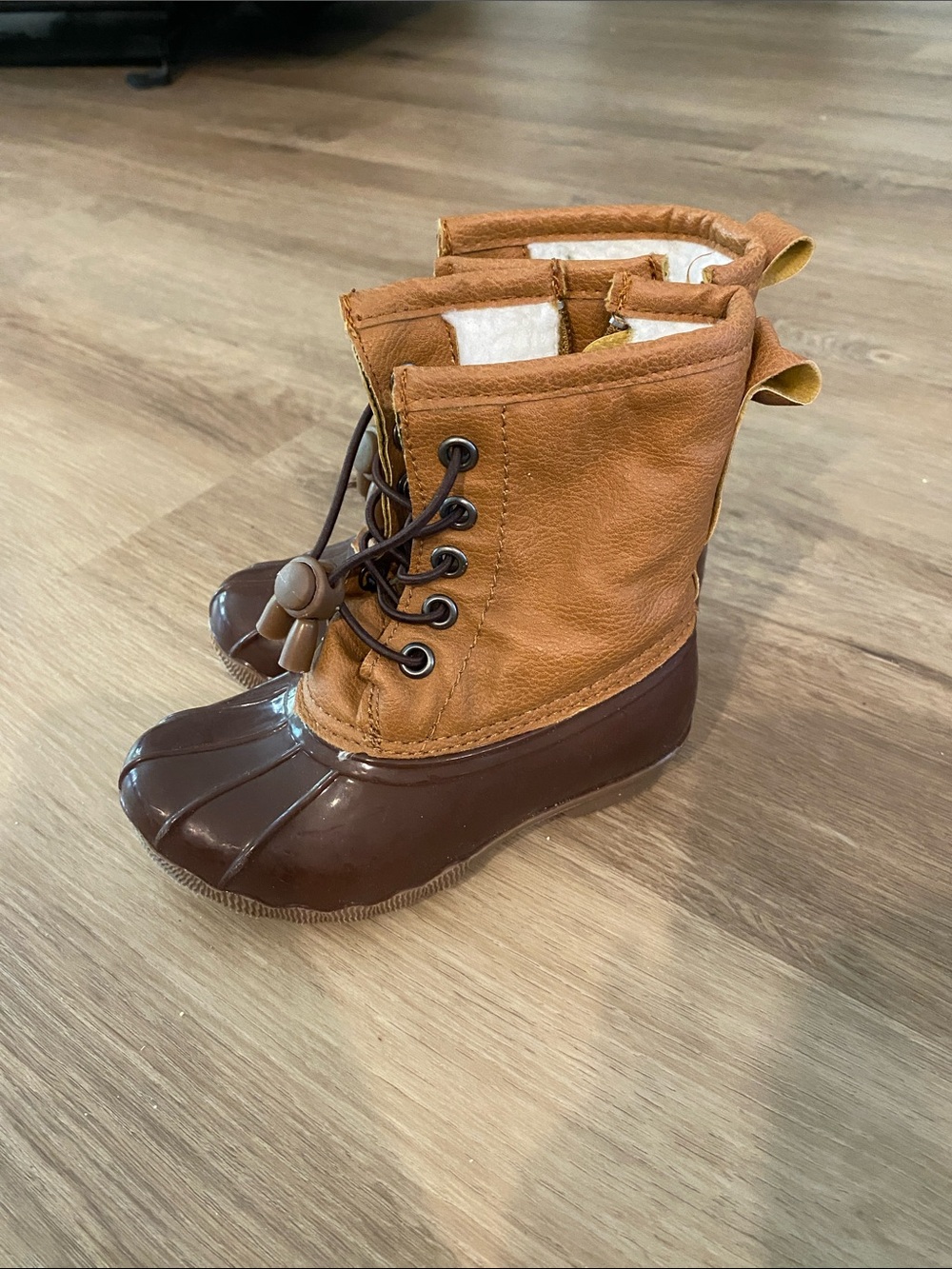 Kids Waterproof Brown & Tan Duck Boots with Cozy Lining
